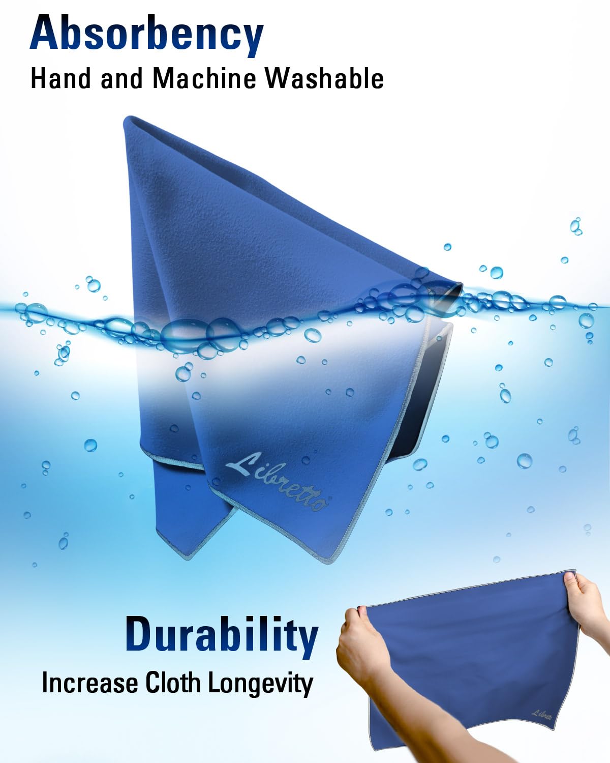 Libretto Microfiber Polish Cloth, 3 Useful Sizes in 1 Pack, Violin and Cello Cleaning & Polishing Products, Blue, Lint-Free, Sup