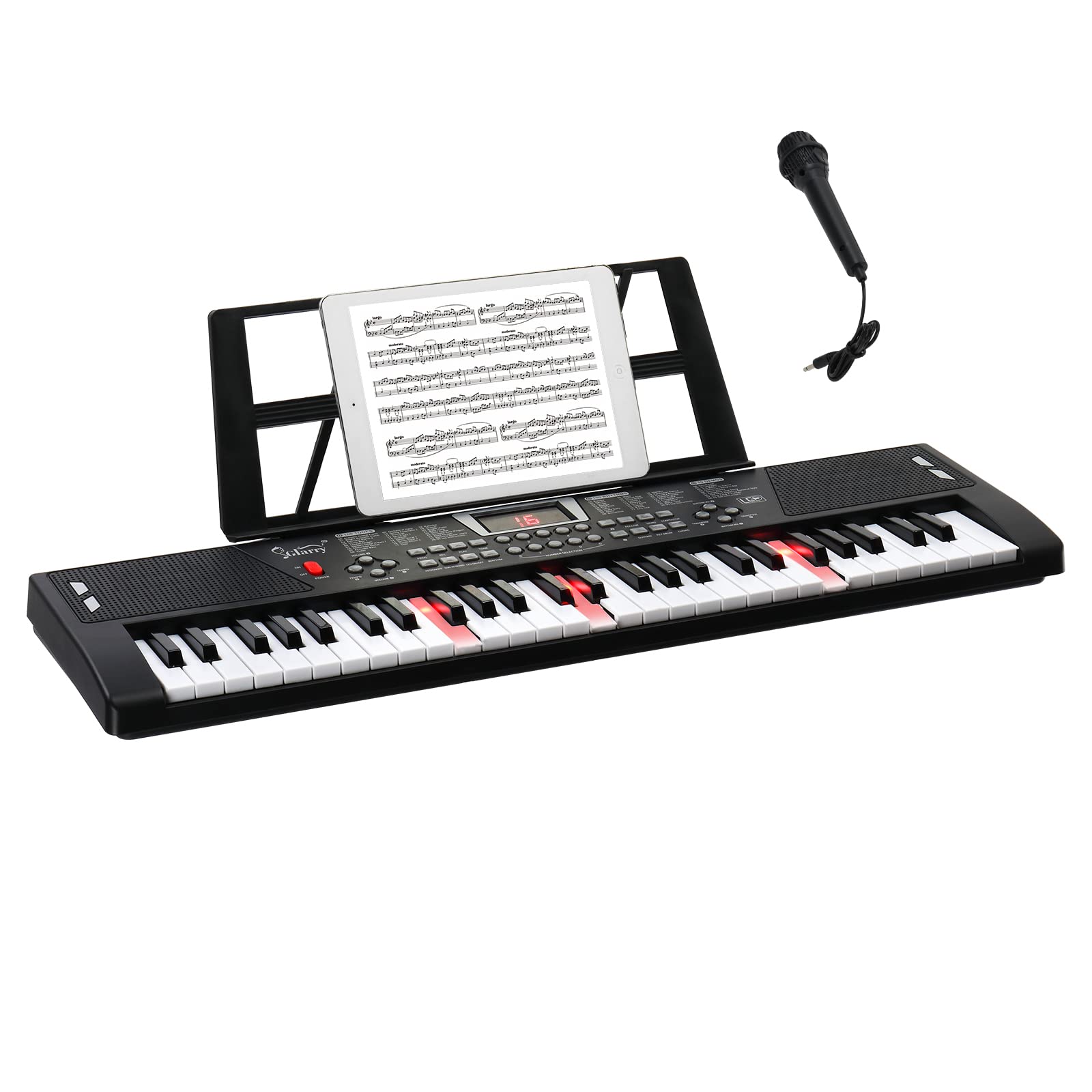 GLARRY 54 Lighted Keys Electric Keyboard Piano for Beginners Portable Music Keyboard Baby with Music Stand, Microphone, Power Su
