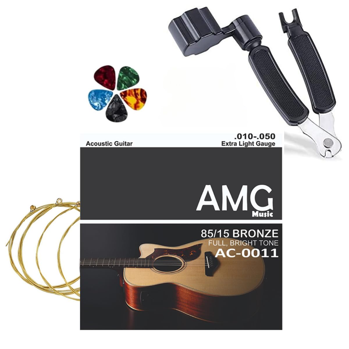 DEVICE OF URBAN INFOTECH Guitar Strings with Guitar String Winder, String Cutter, Pin Puller All in One Guitar Tool Acoustic Gui