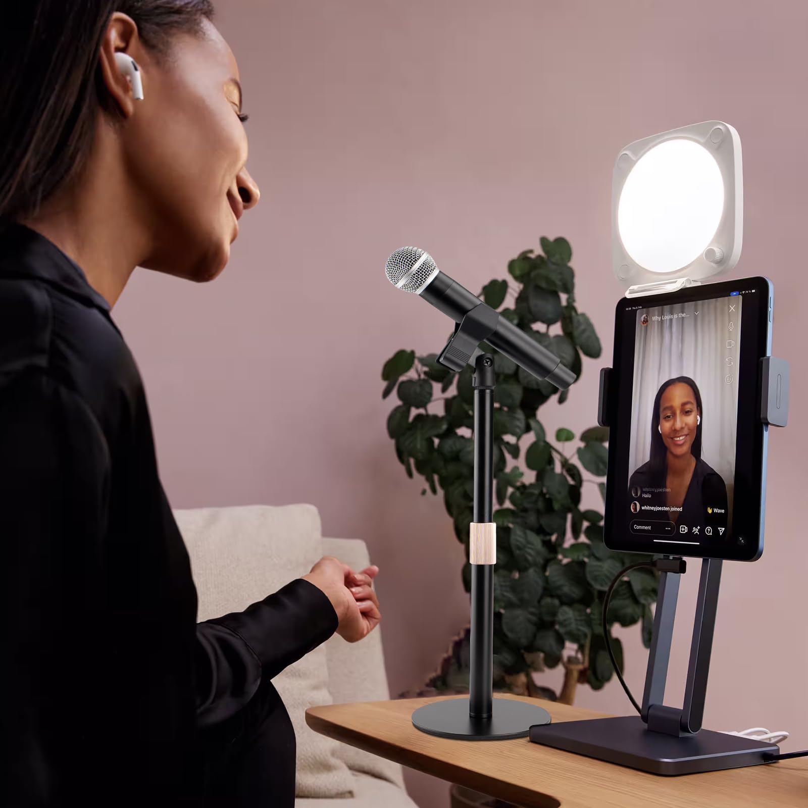 Mic Stand Desk,Desktop Microphone Stand Adjustable Table Mic Stand with Universal Microphone Clip and Shock Mount Mic Clip,One 3