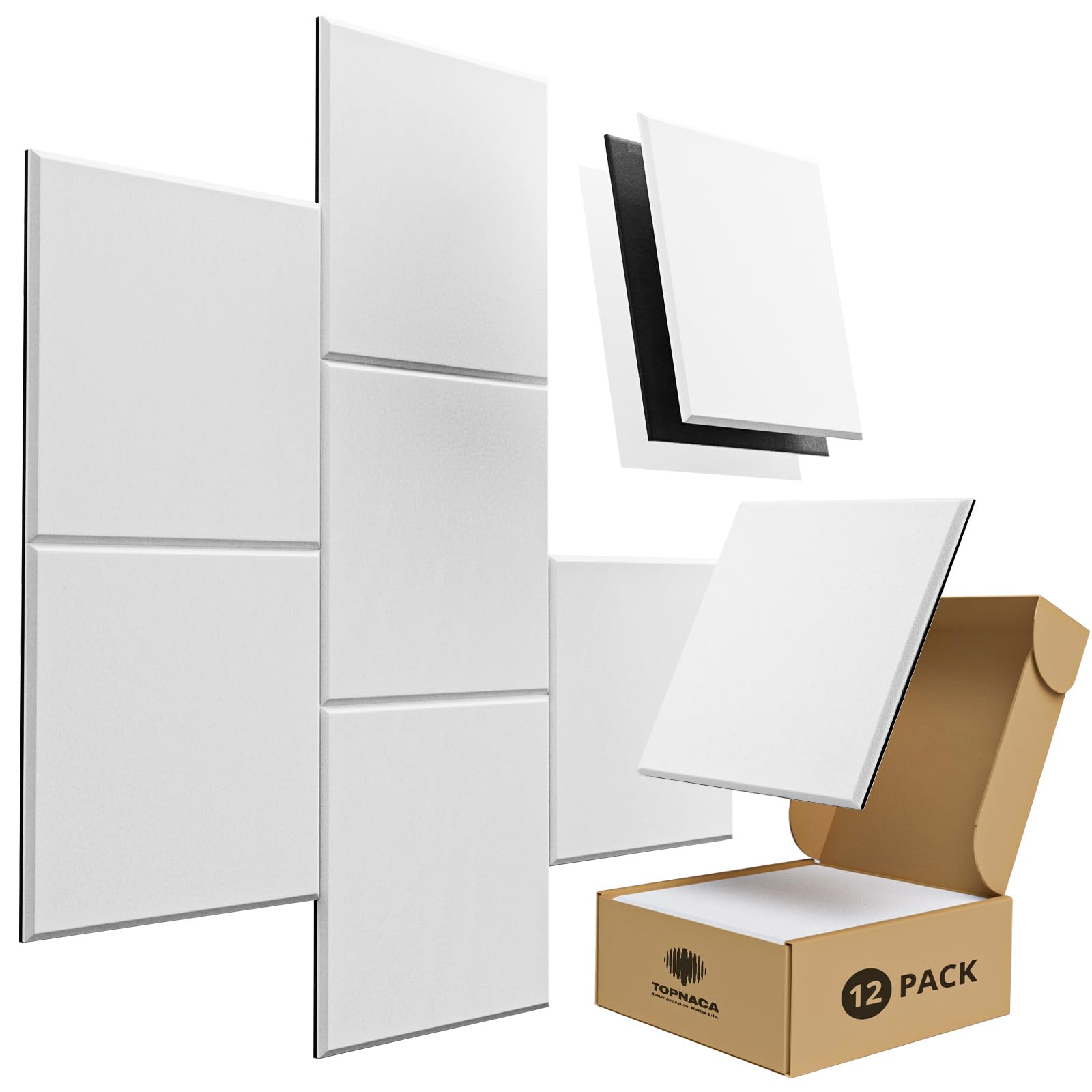 Topnaca 12 Pack Soundproof Wall Panels PRO, 12  X 12  X 0.4  Mass Loaded Vinyl Sound Proof Panels, High Density Acoustic Panels 