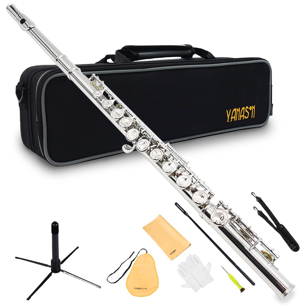 Yanason Student C Flute 16 Closed Hole C Flute With Carrying Case Stand Gloves Cleaning Cloth And More