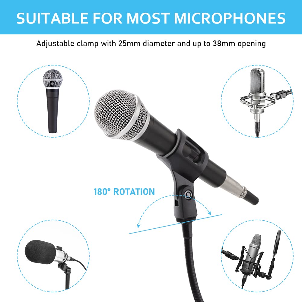 Microphone Arm Stand, 360 Degree Flexible Gooseneck Desktop Mic Stands Holder with Heavy Duty Desk Clamp for Recording, Games(bl