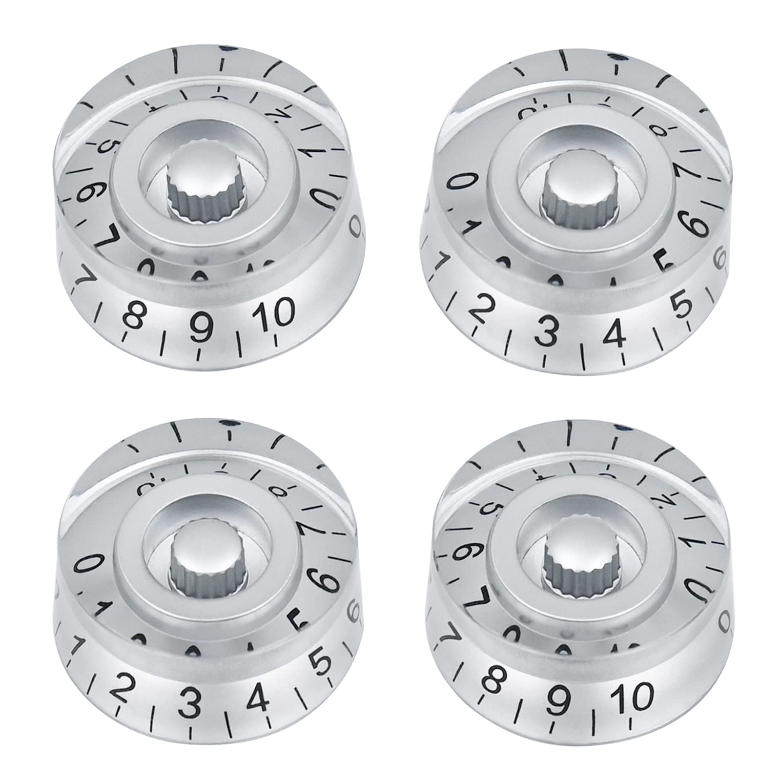 Micovay 4Pcs Volume Tone Speed Control Knobs Hat Shape For Les Paul Lp Style Bass Electric Guitar Parts, Transparent Silver With