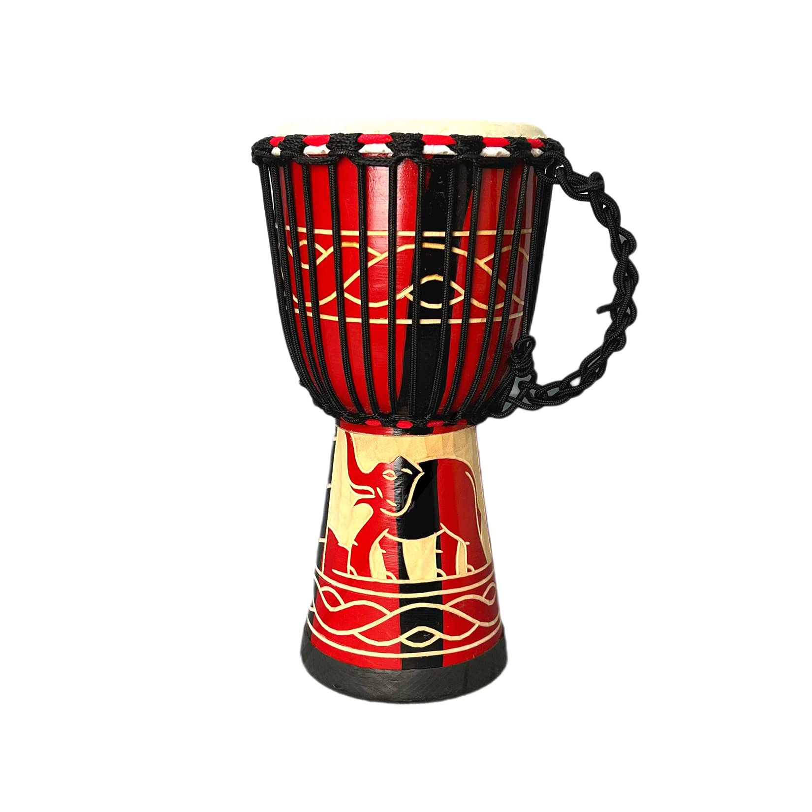 Balstd Djembe Drum Professionally Hand Carved, Goatskin Drum Head, From West African Style Tambourine, Bongo, Percussion (Red El