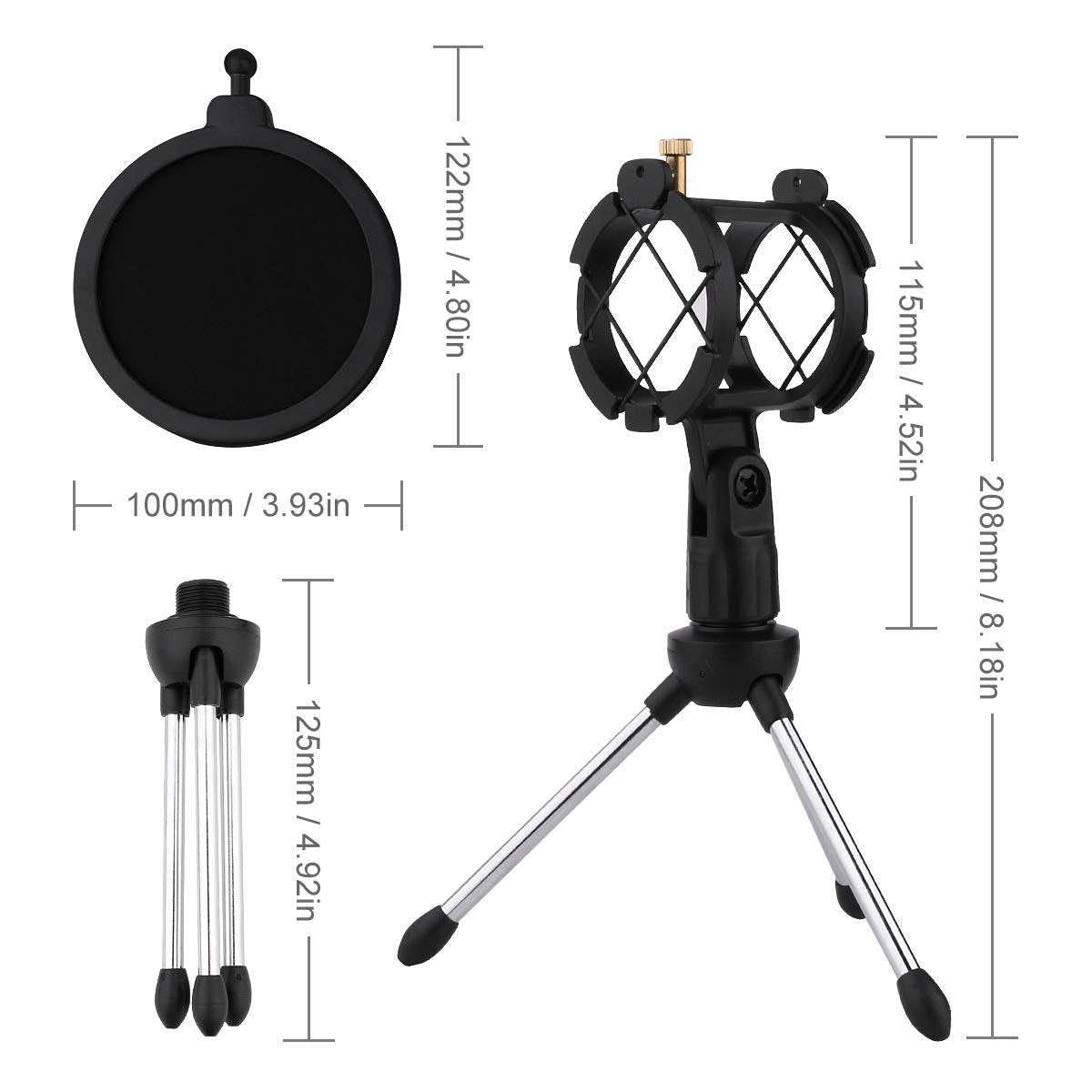 Dreokee Desktop Mic Stand, Microphone Stand Desk Tripod Stand with Shock Mount Portable Mic Holder and Double-Non-slip Feet Net