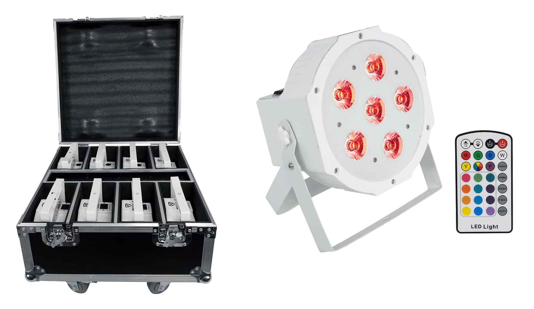 Rockville Battery Par Pack 6Rf White (8) Rechargeable Wash Lightscharging Case