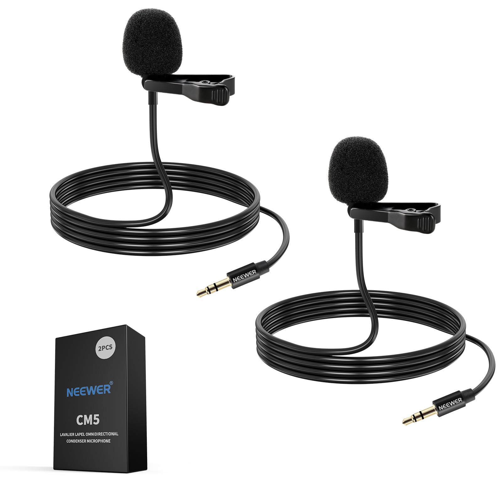 NEEWER 2 Pack Lavalier Lapel Microphone for DJI Wireless Mic Transmitters, Compatible with Rode Wireless GO II 2, Omnidirectiona