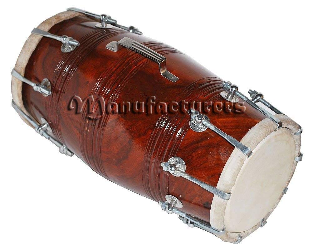 Sai Musical Solid Wood Hm-0124 Hand Made Sheesham Wood Dholak- Dark Brown