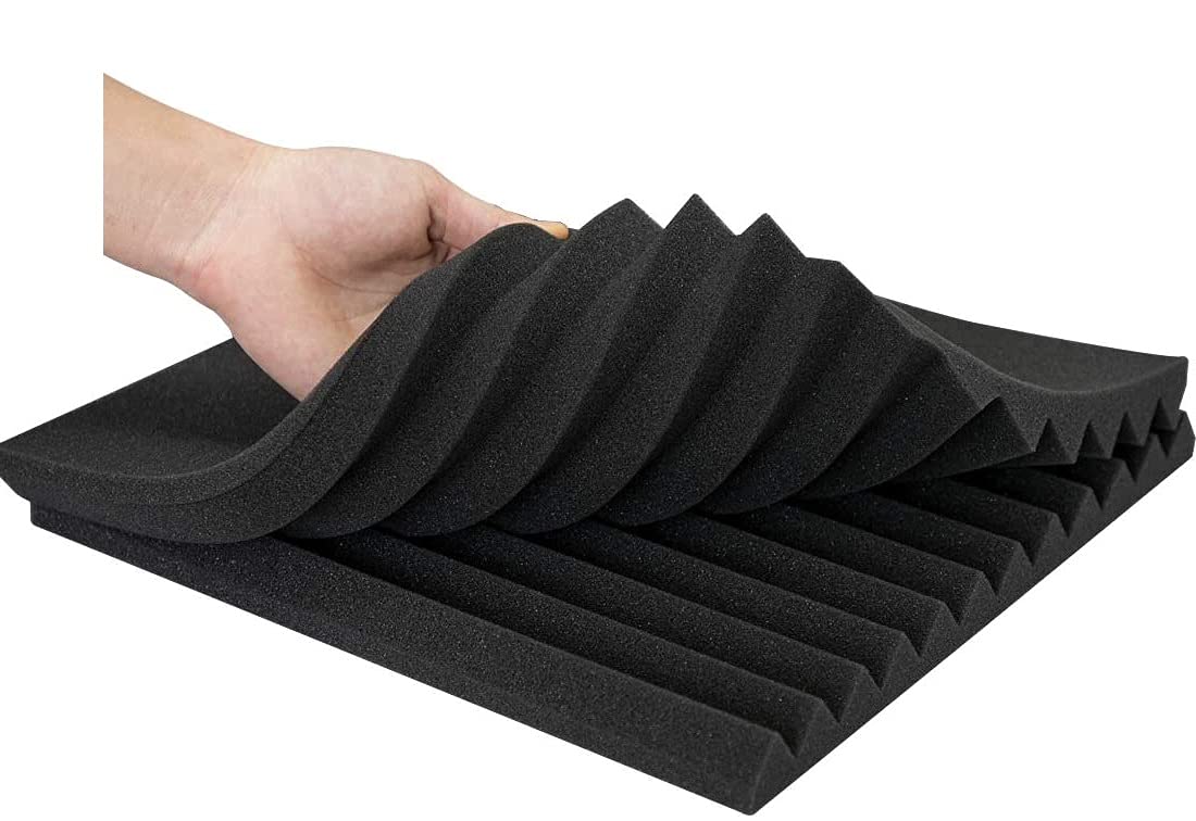 YDHTDLHC 24 Pack 1'' x 12'' x 12'' BLACK Acoustic Wedge Studio Foam Sound Absorption Wall Panels (BLACK)