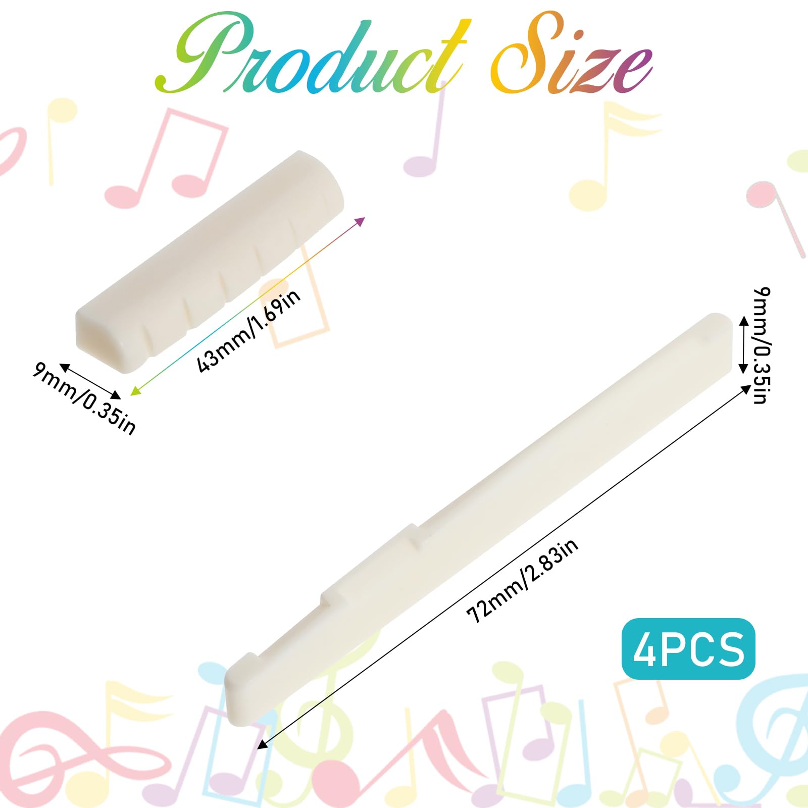 4PCS 6 String Acoustic Guitar Bone Bridge Saddle and Nut Made of Real Bone, Guitar Bridge Saddle (2 Pair)