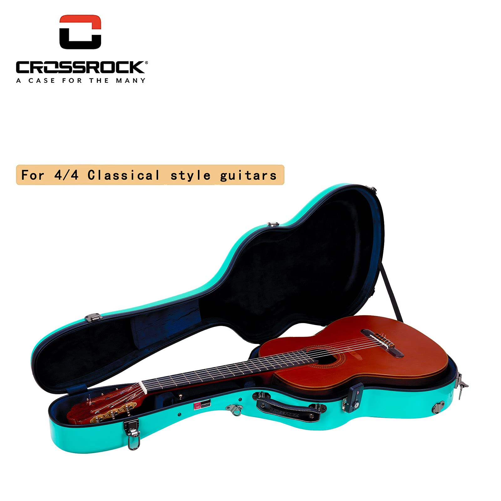 Crossrock Deluxe Fiberglass Classical Guitar Case, 4/4 Full Size-TSA Lock, Mint Blue (CRF2020CMB)