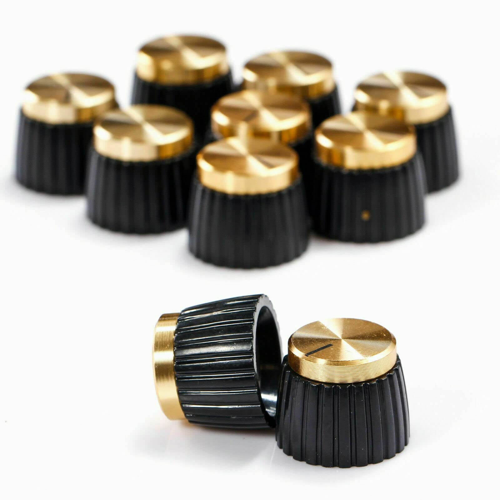 FASTROHY 10Pcs Guitar Amplifier AMP Knobs with Gold Cap Push On Knobs for Marshall Amplifier, Black