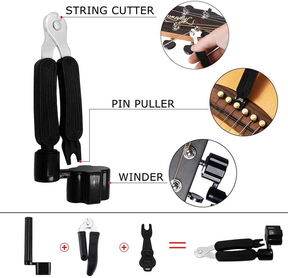 Guitar Accessories Kit Include Acoustic Guitar Strings, Tuner, Capo, 3-in-1 Restring Tool, Pick Holder, Bridge Pins, Nuts & Sadd