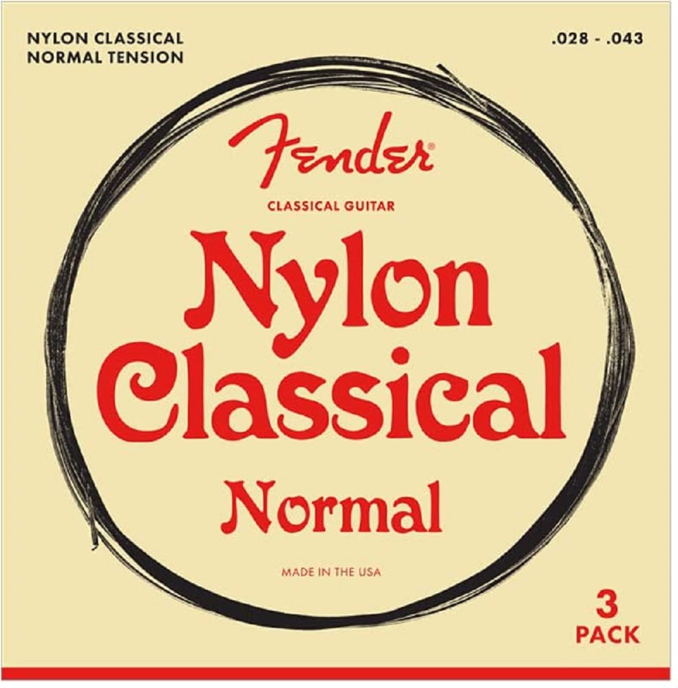 Fender Nylon Acoustic Strings, 100 Clear/Silver, Tie End, .028-.043, 3-Pack
