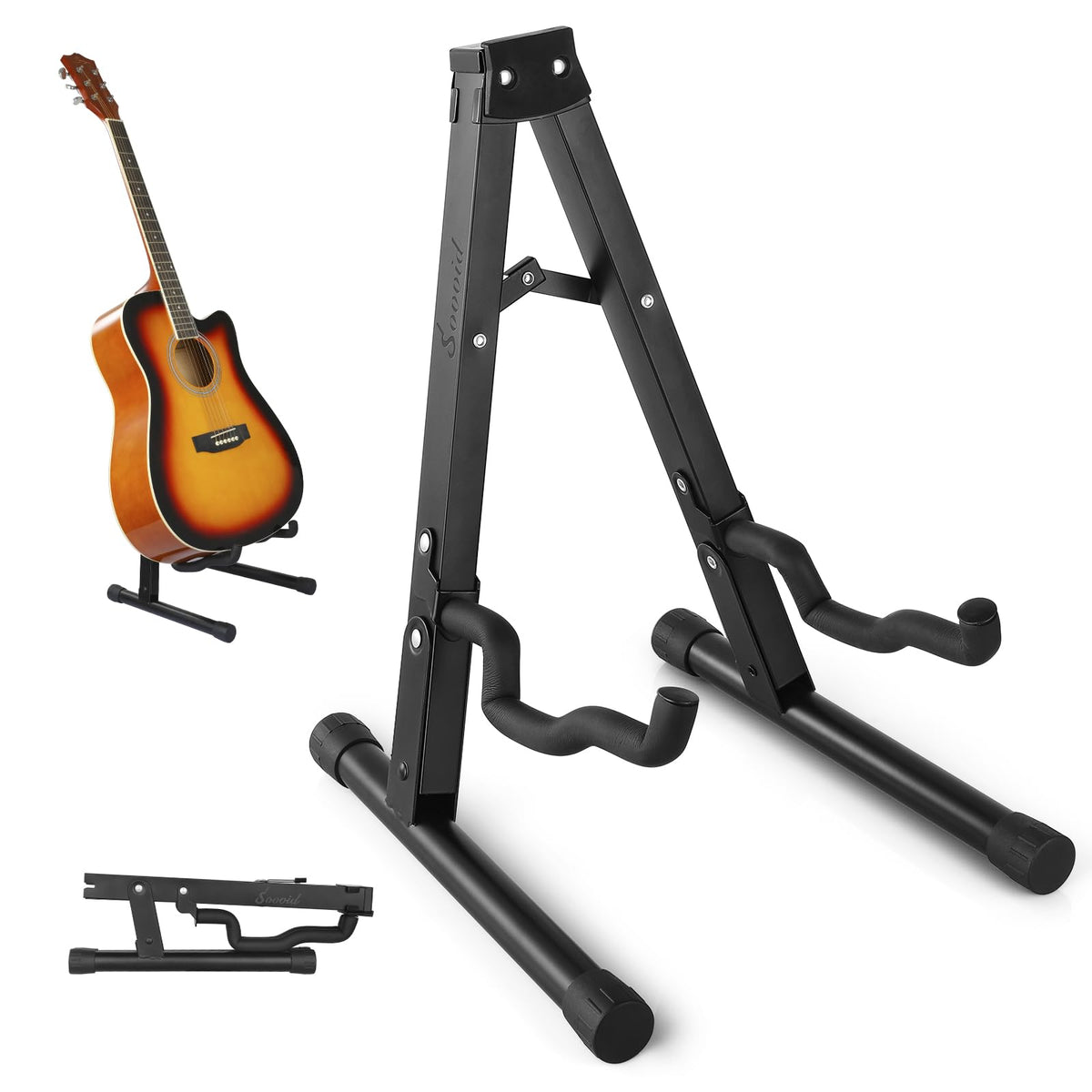 Sovvid Adjustable Metal Guitar Stand, Single Folding A-Frame Electric Acoustic Guitar Stand Floor With Non-Slip Rubber And Soft
