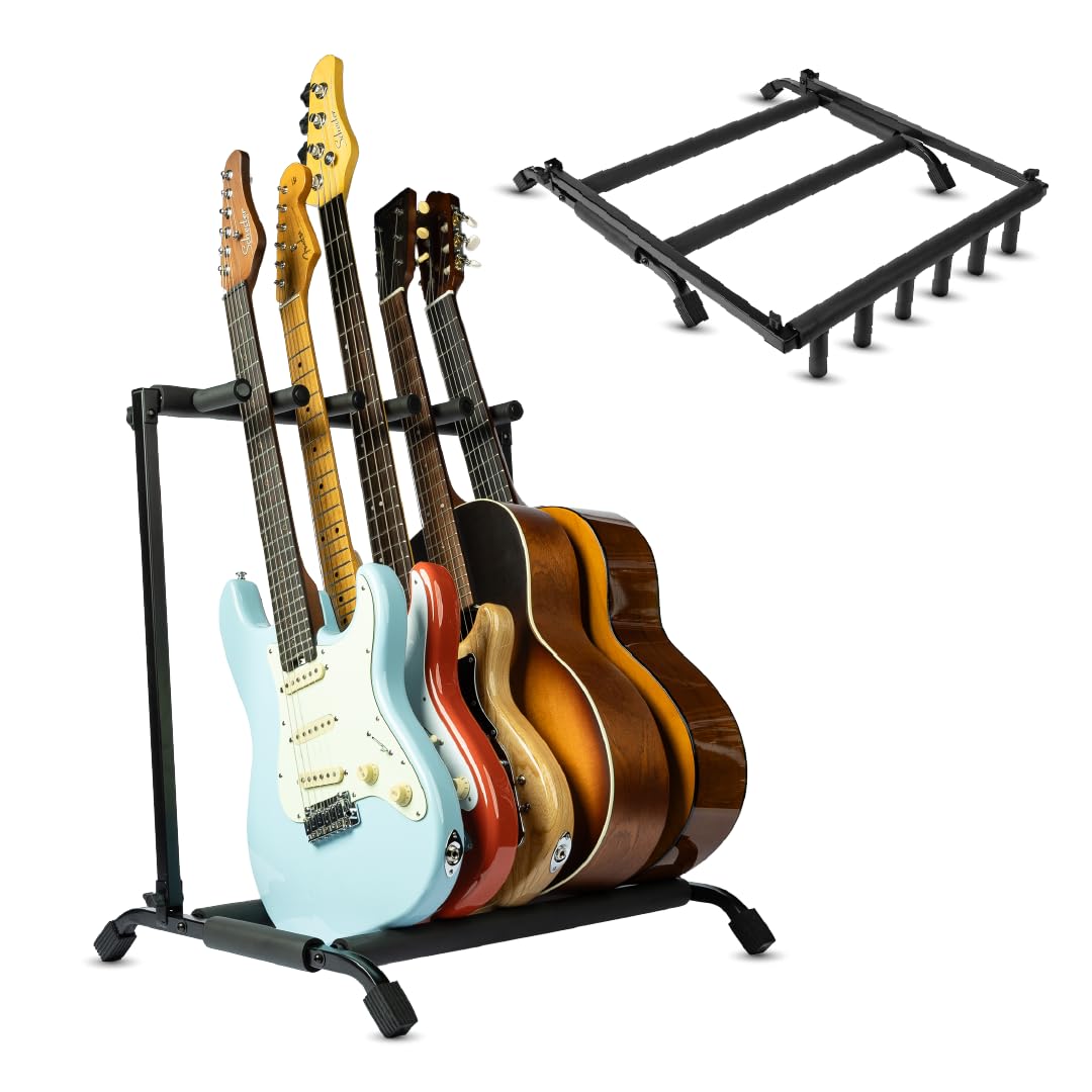Wayfinder Collapsible Folding 5 Guitar Rack Stand for Acoustic, Electr ...