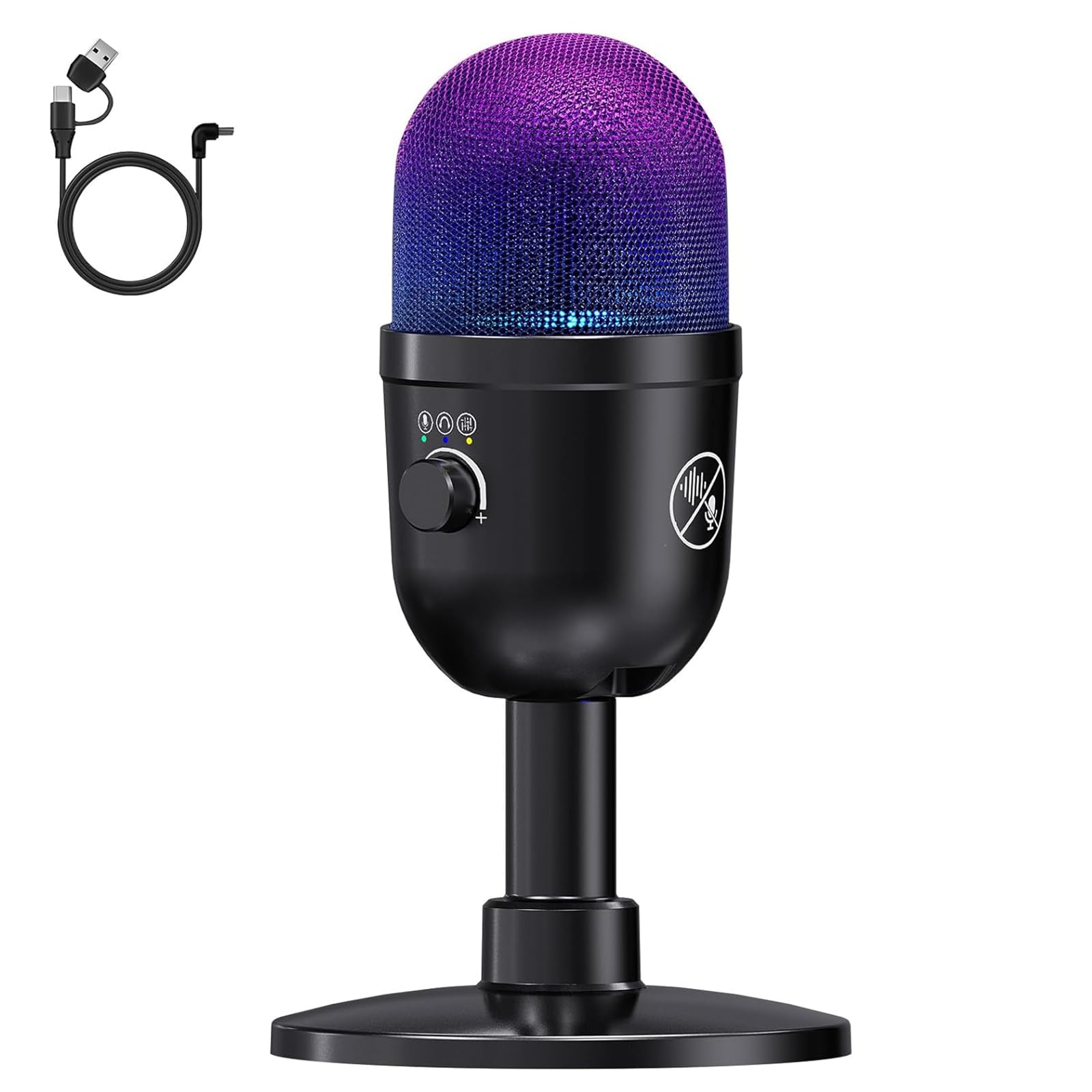 LRUFOB USB Microphone for PC - Computer Gaming Mic with RGB Lighting for PS 4&5,Dual Audio Mixing,Mute,Headphone Output,192KHz/2