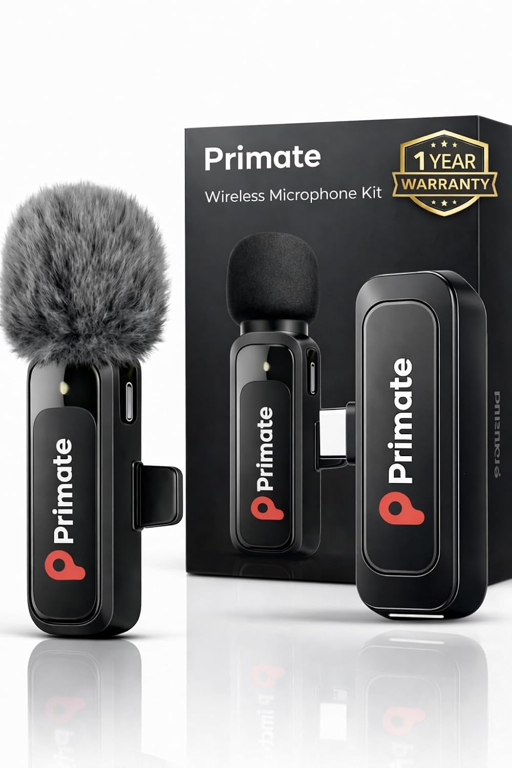 Primate Wireless Lavalier Microphone For Youtube & Vlogging, 20M Stable Connection,Plug & Play Omnidirectional Clip-On Mic With 