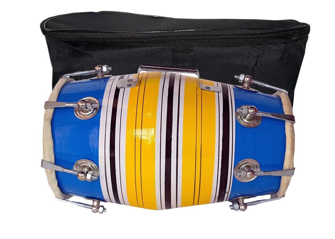 Gt Manufacturers Wooden Musical Instrument Baby Dholak Drum Nuts & Bolt With Cover Design12 (Blue Colour)