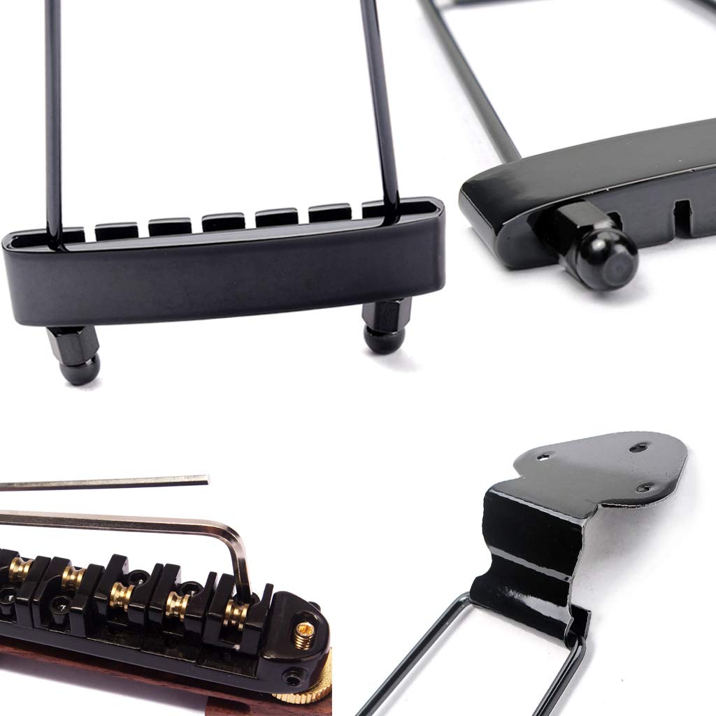 Ogdni 6 String Guitar Trapeze Tailpiece Bridge and Roller Tune-O-Matic Saddle Bridge for Jazz Archtop Guitar Replacement (black)