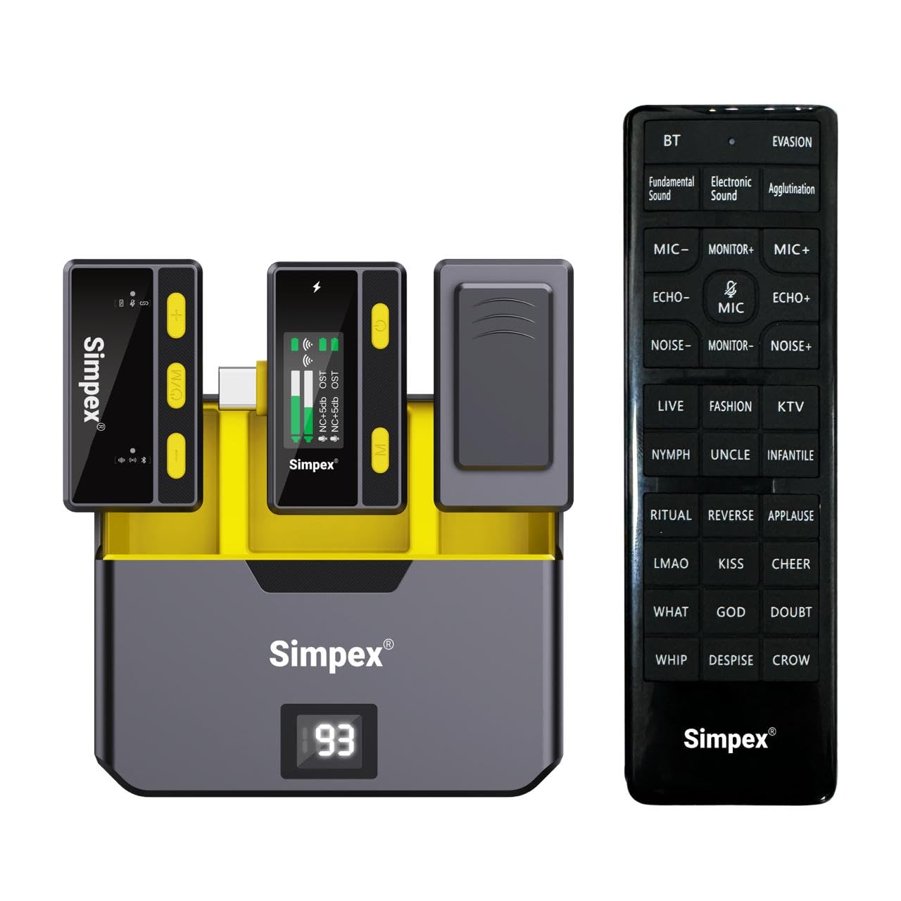 Simpex (Mic-072 Wireless Microphone System With Remote & Noise Cancellation, 12 Sound Effects, 3 Voice Modes, 50M Range, Use Wit