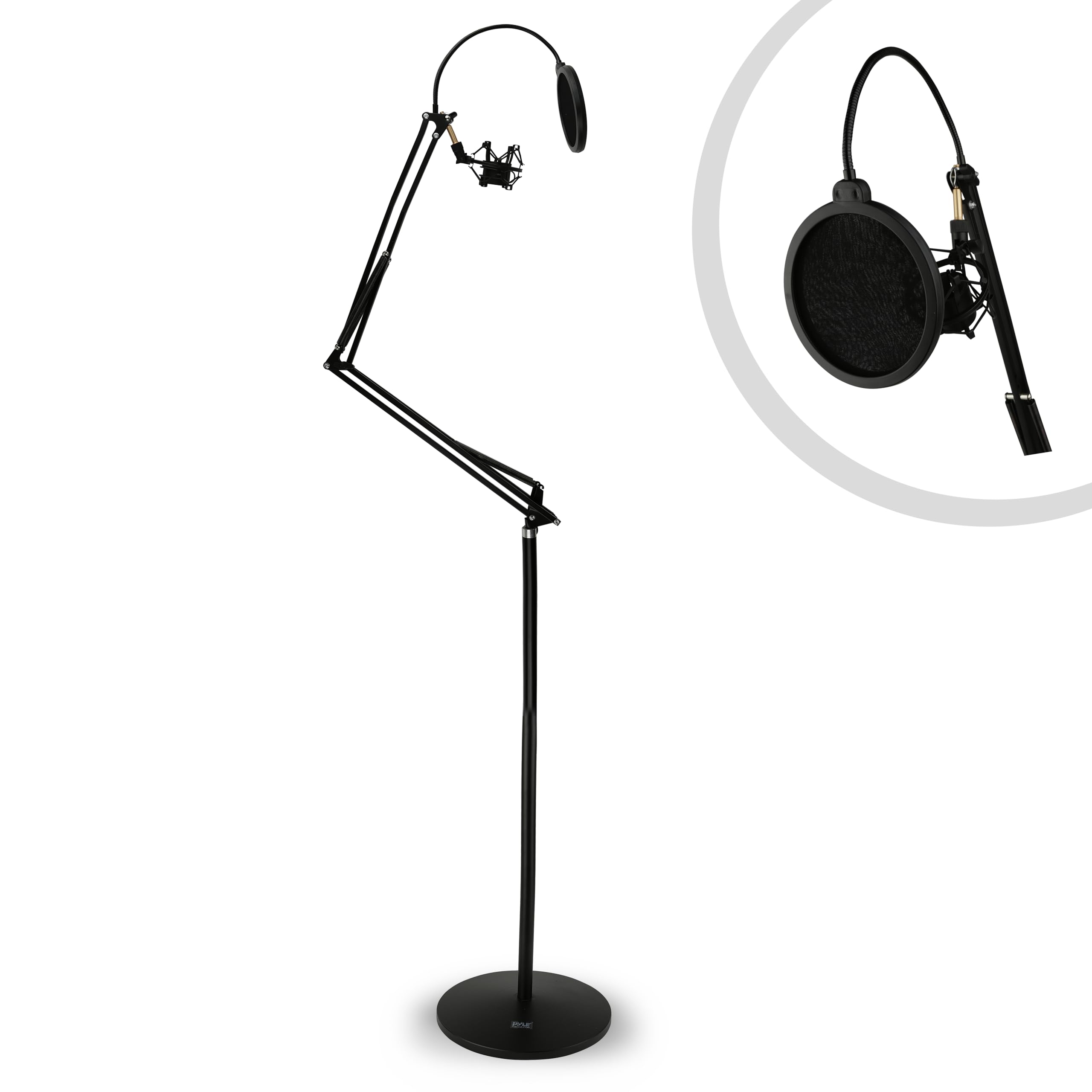 Pyle Microphone Boom Suspension Stand - Scissor Spring Arm Floor Mic Stand With Shock Mount & Pop Filter (Pmksh28),Black