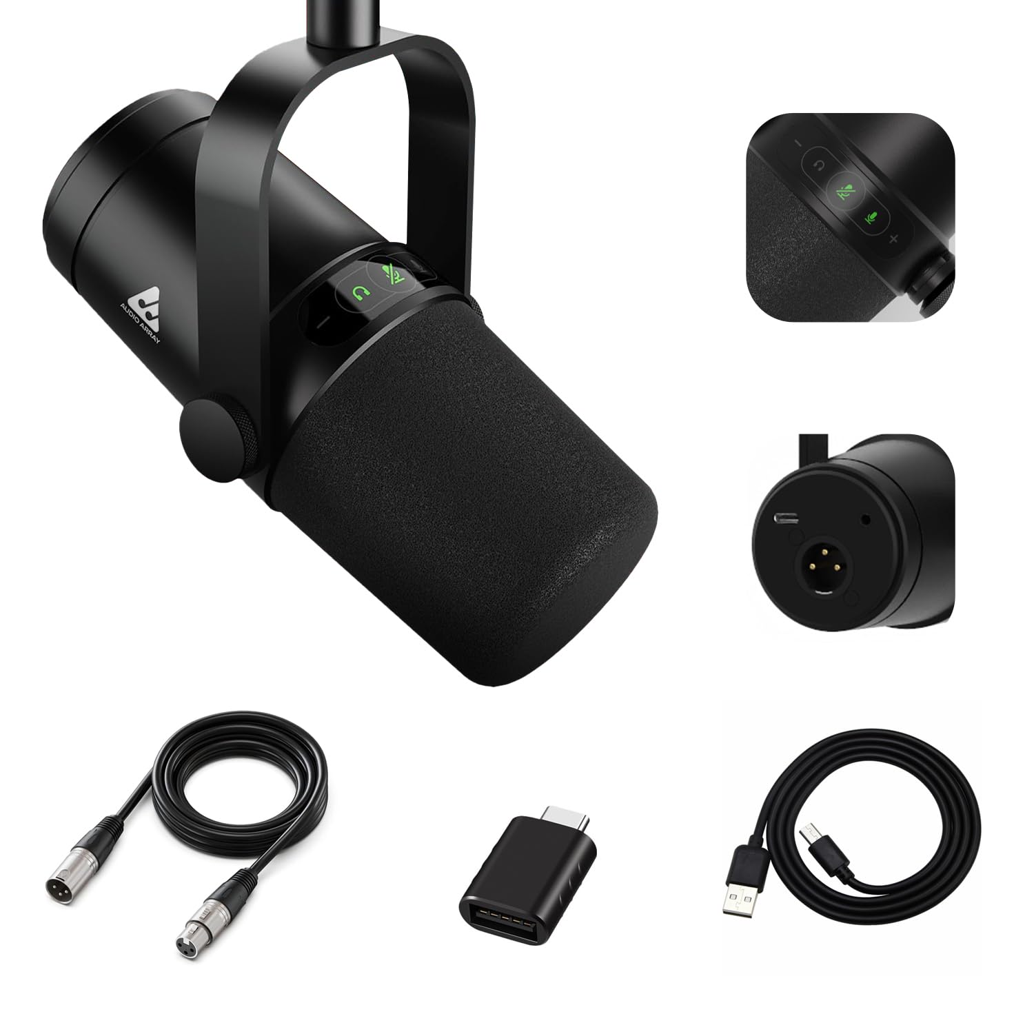 Audio Array Am-C44 Xlr/Usb Professional Dynamic Podcast Microphone | Built-In Monitoring | One Touch Mute & Volume Control | 192