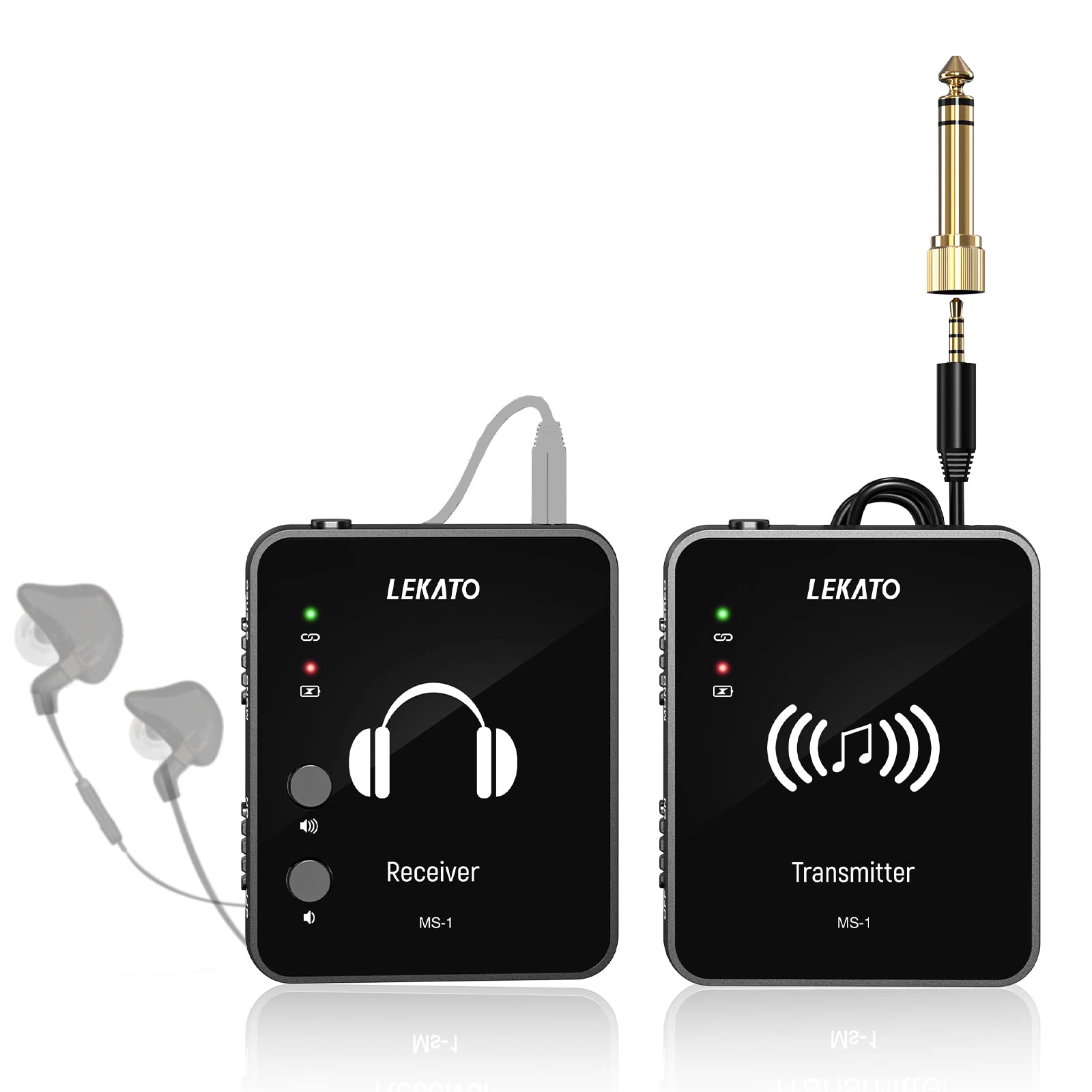 LEKATO MS-1 Wireless in-Ear Monitor System 2.4G Stereo Wireless IEM System with Transmitter Beltpack Receiver Automatic Pairing,