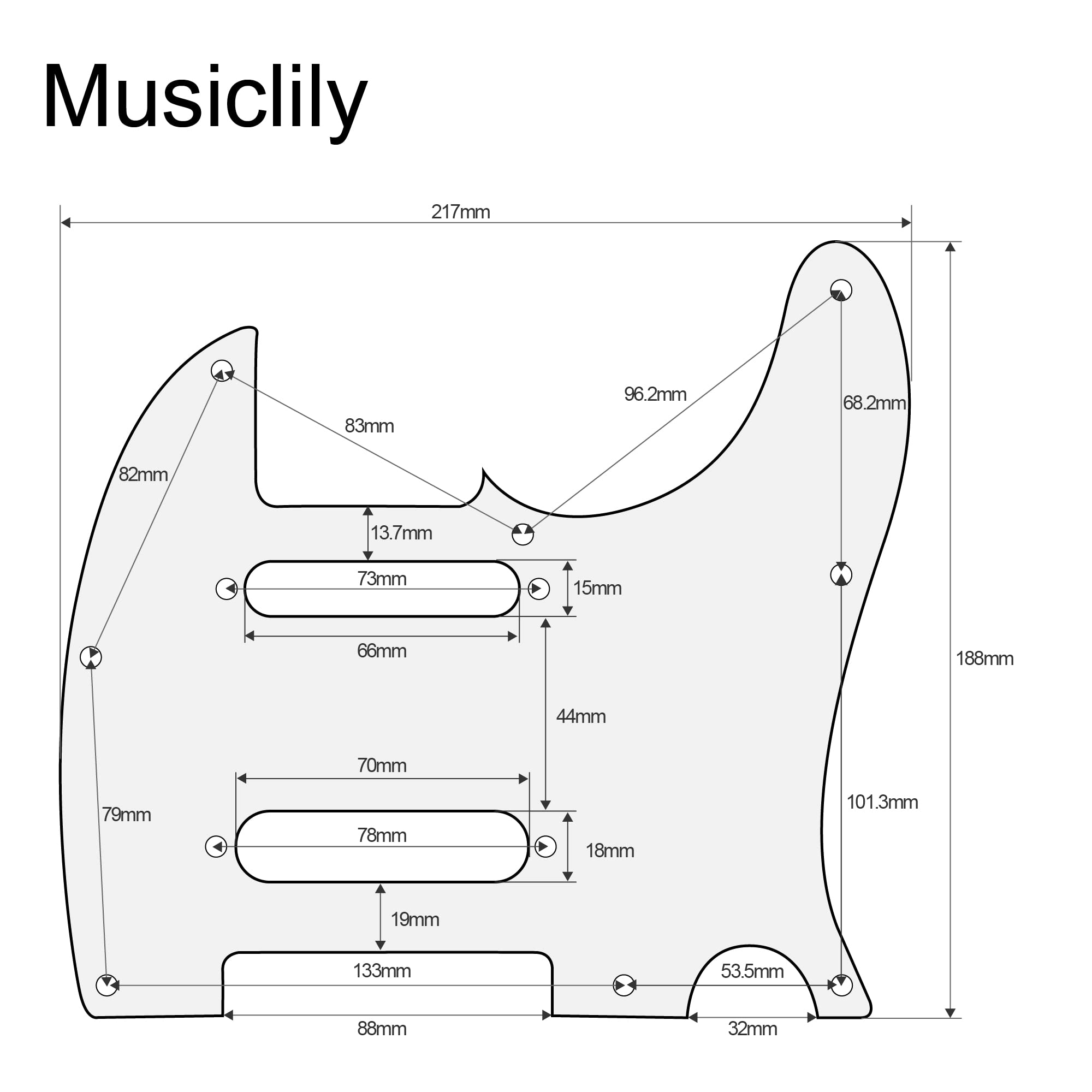 Musiclily Pro 8 Holes SS Guitar Tele Pickguard for USA/Mexico Fender Deluxe Nashville Telecaster Electric Guitar, 4Ply Black Pea