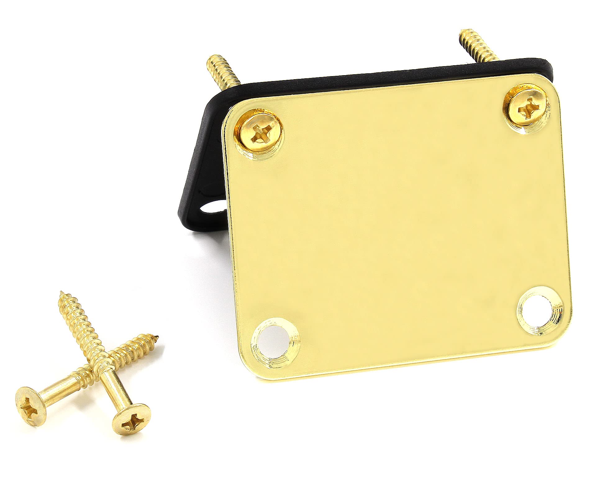 Jersvimc Gold Bass Guitar Neck Plate Replacement with Mounting Screws, Metal Neckplate Telecaster Neck Shim Electric Guitar Hard