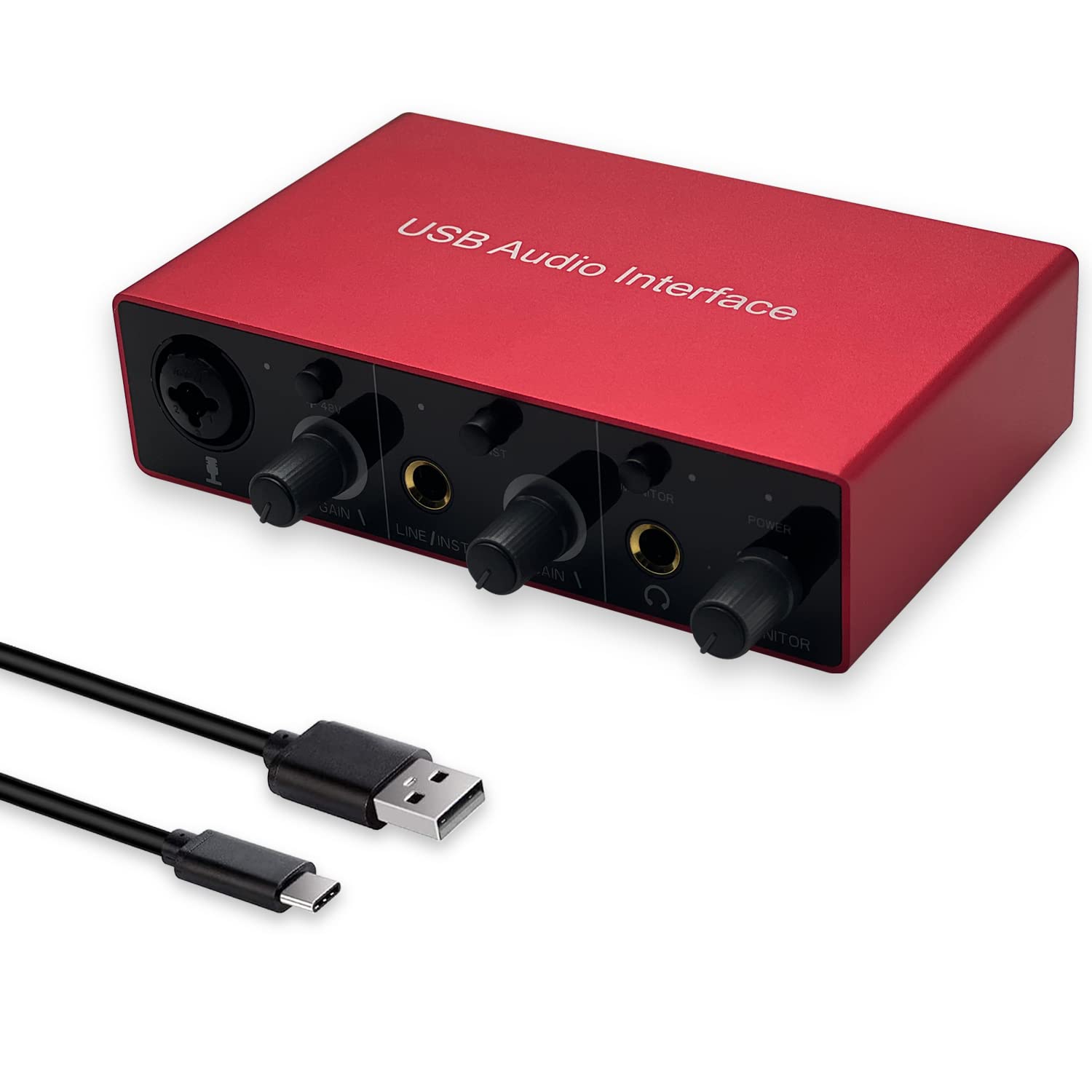 Audio Interface USB Audio Interface with Mic Preamplifier USB Audio Mixer Recorder with 48V Phantom Power, 24 Bit, Support Table
