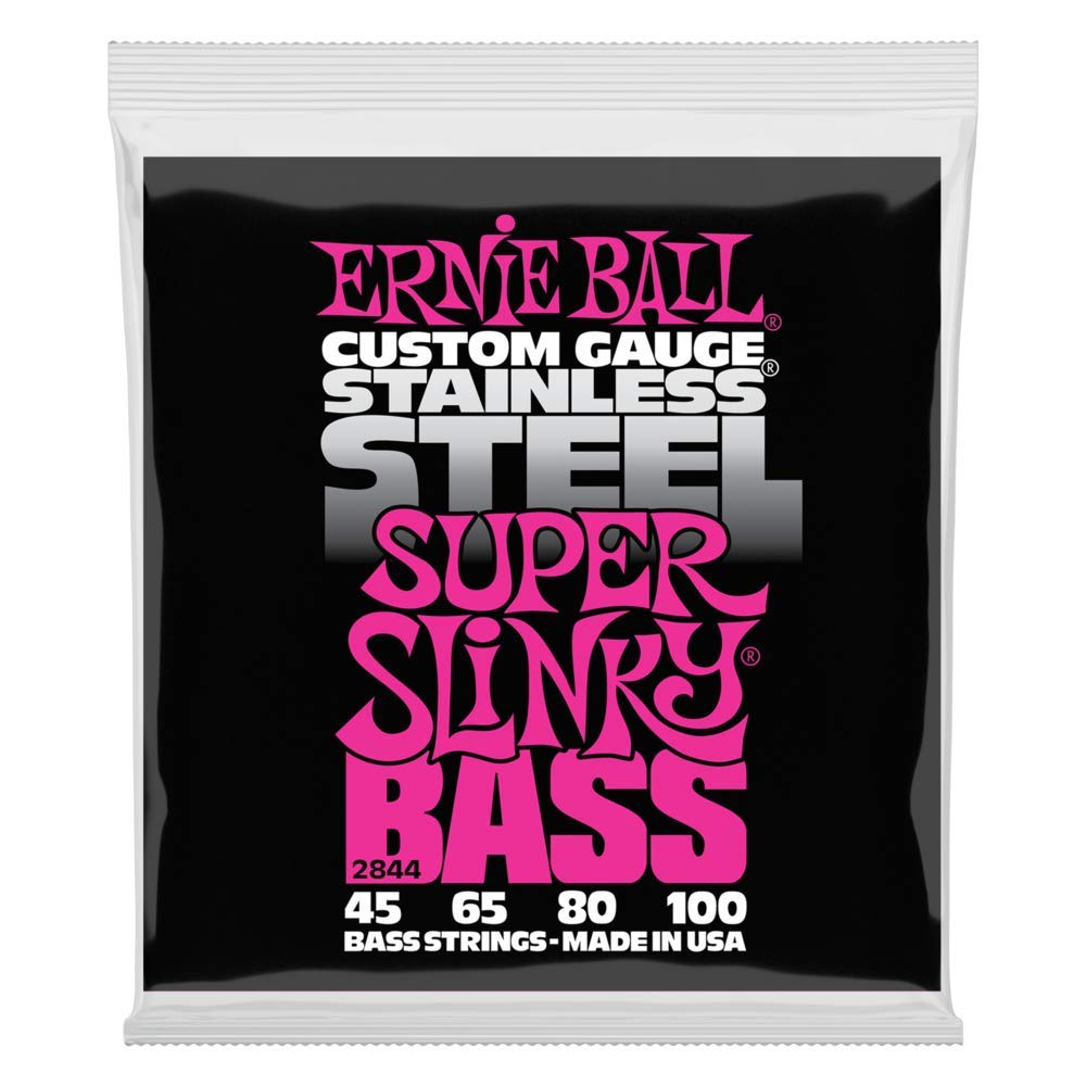 Ernie Ball Super Slinky Stainless Steel Bass Guitar Strings, 45-100 Gauge (P02844)