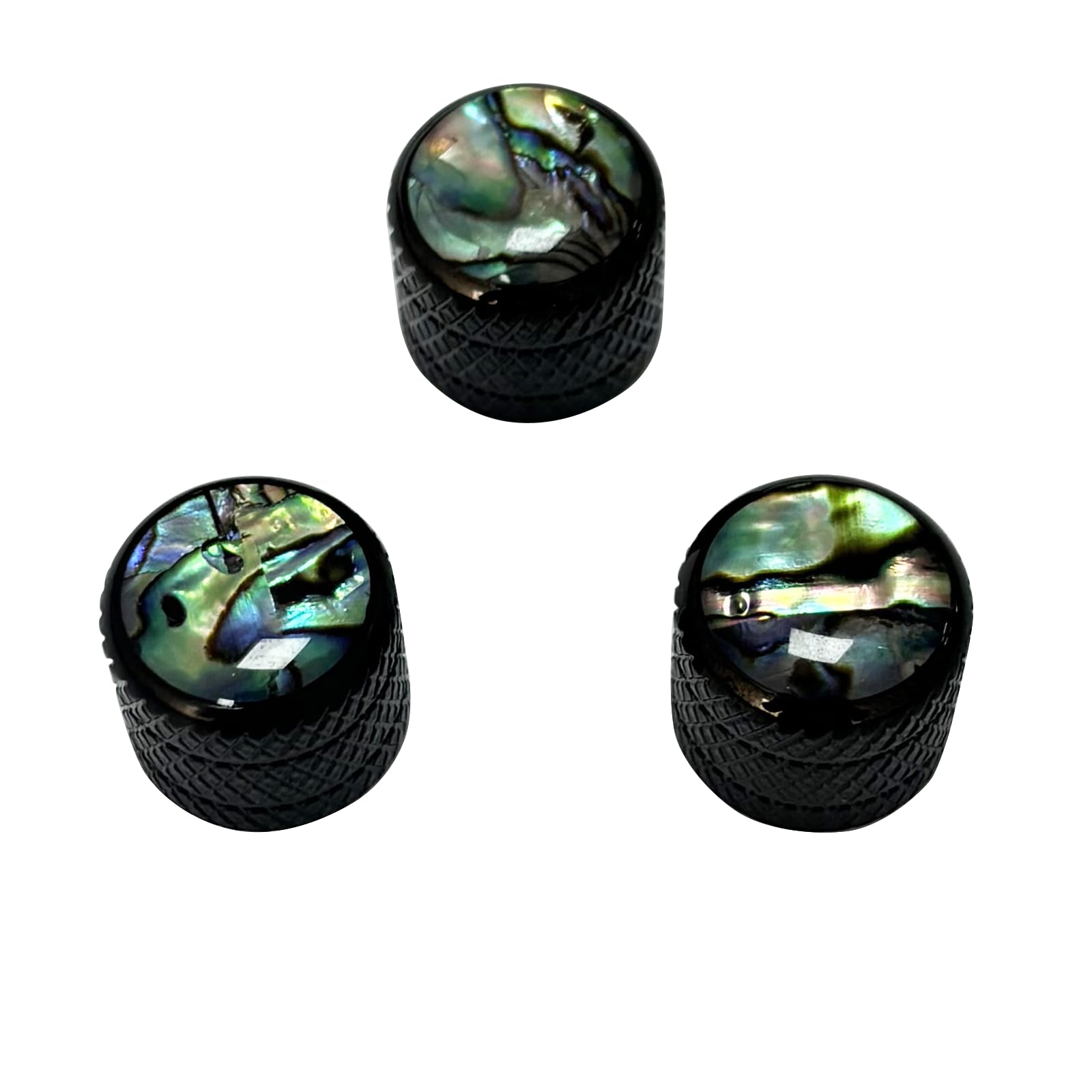 Ovsal 3Pcs Electroplated Black Bass Guitar Knobs Abalone Shell Dome Guitar Volume Tone Metal Knobs Electric Guitar Parts For Fed
