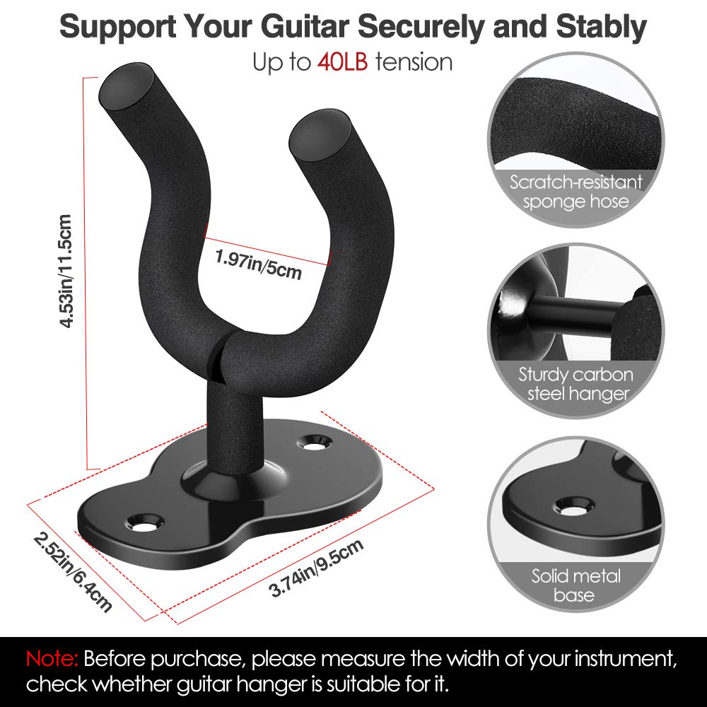 MoKo Guitar Wall Mount Hanger 3-Pack, Guitar Hanger Wall Hook Holder Stand for Bass Electric Acoustic Guitar Ukulele Guitar Wall