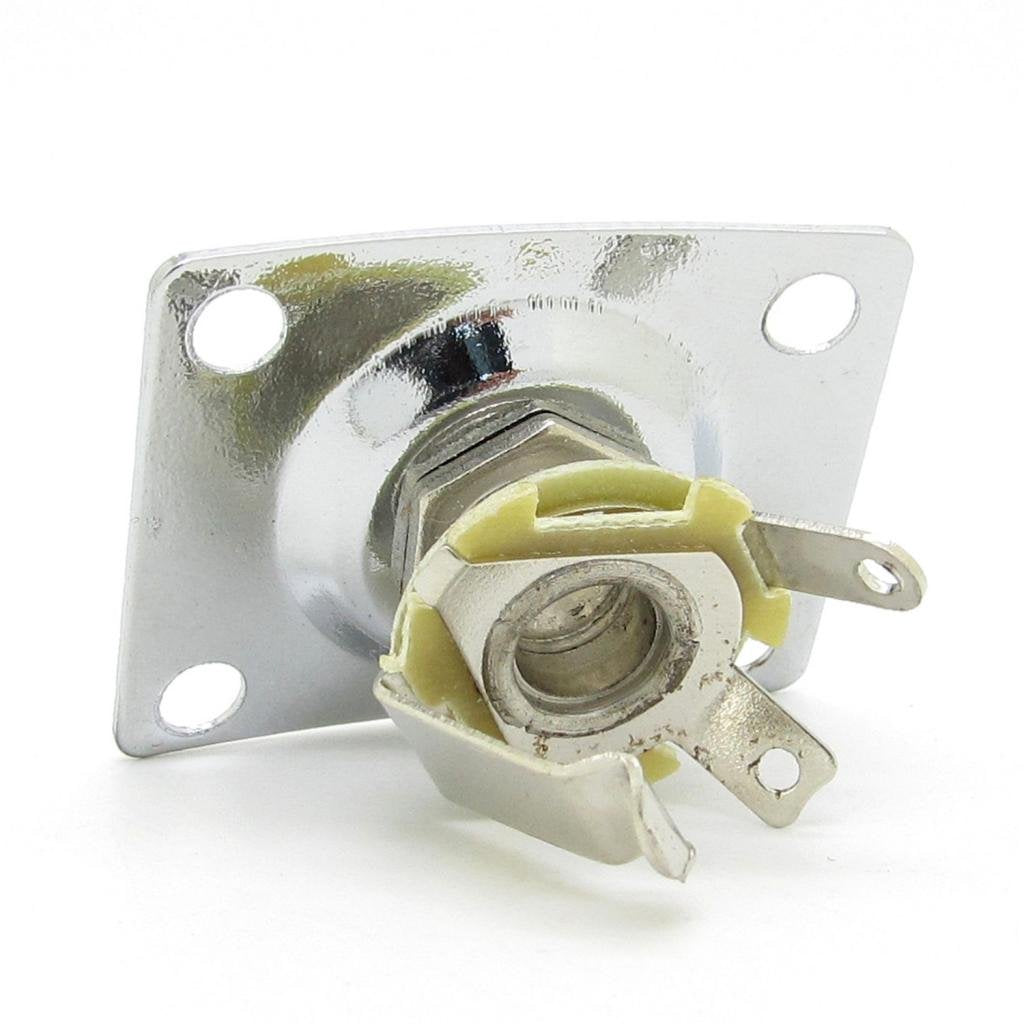 Chrome Square Style Jack Plate Guitar Bass Jack 6.35mm Output Input Jack