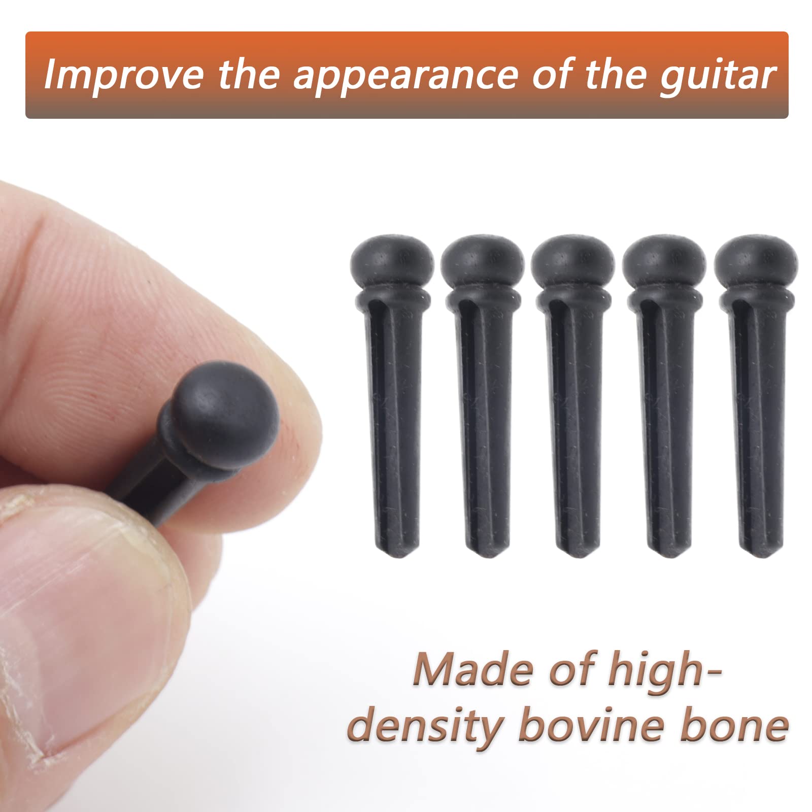 Cheerock 6pcs Acoustic Guitar Bridge Pins, Ebony Wood Acoustic Guitar String Pins with Guitar Pin Puller, Bridge Pins Replacemen