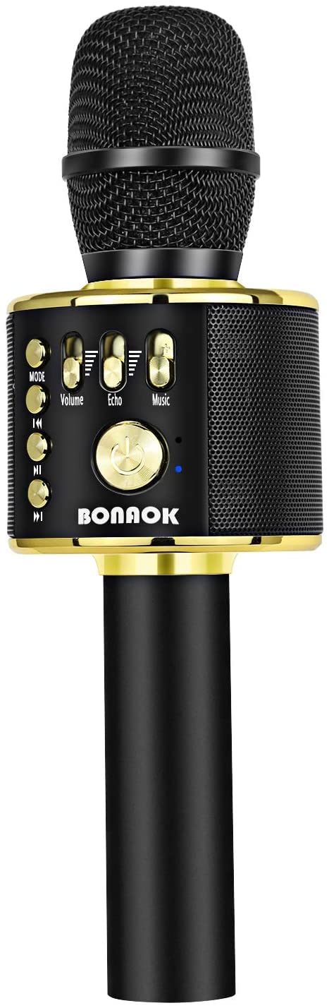 Bonaok Karaoke Microphone Bluetooth Wireless, Portable Karaoke Machine Mic Speaker For Kids And Adults Home Party Birthday(Black
