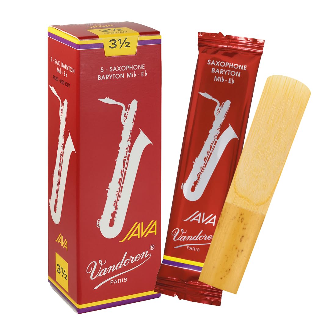 Vandoren SR3435R Bari Sax JAVA Red Reeds Strength 3.5; Box of 5