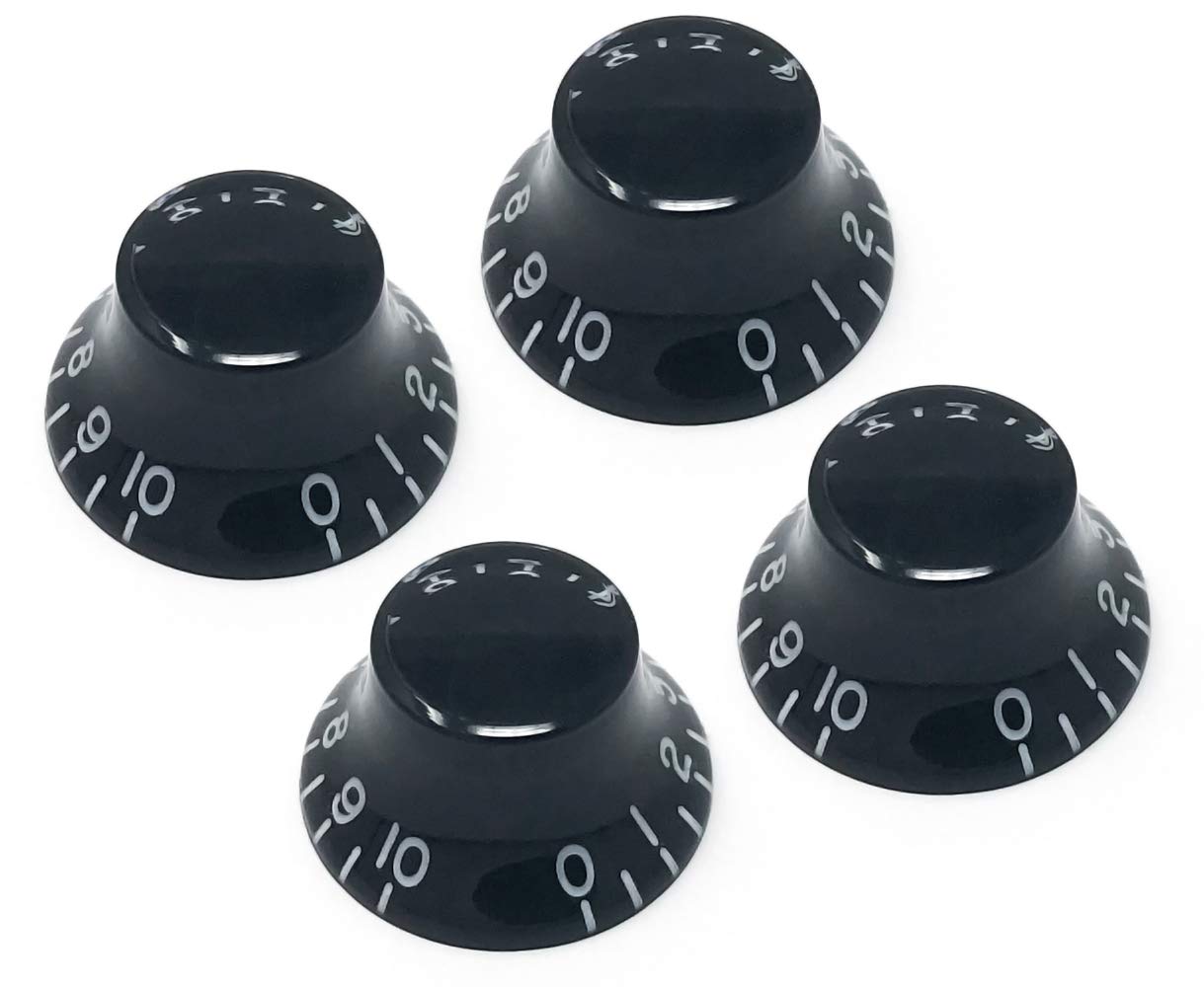 Vintage Forge Black Top Hat Bell Knobs Compatible With Gibson Les Paul Electric Guitar (Set Of 4) Fits 24 Fine-Spline Usa (Imper