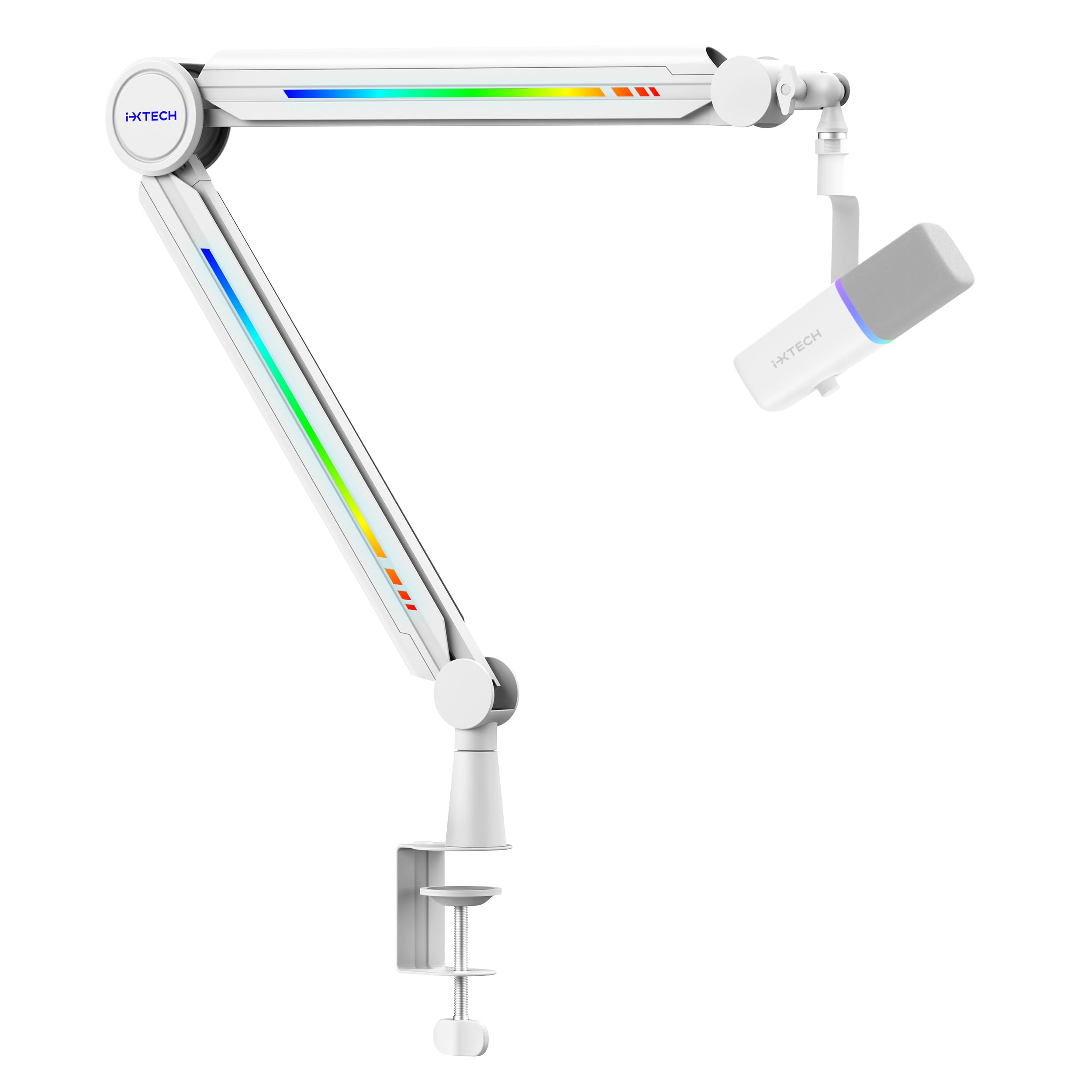 IXTECH RGB Mic Boom Arm High Profile, Overhead Boom Arm Microphone Stand Desk Mount, Adjustable Microphone Stand with Desk Mount