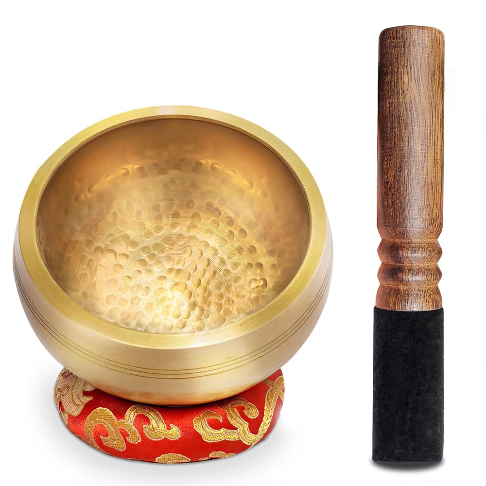 Tibetan Singing Bowl Set - Meditation Sound Bowl Cushion with Wooden Striker for Yoga, Meditation & Relaxation, Mindfulness,Chak
