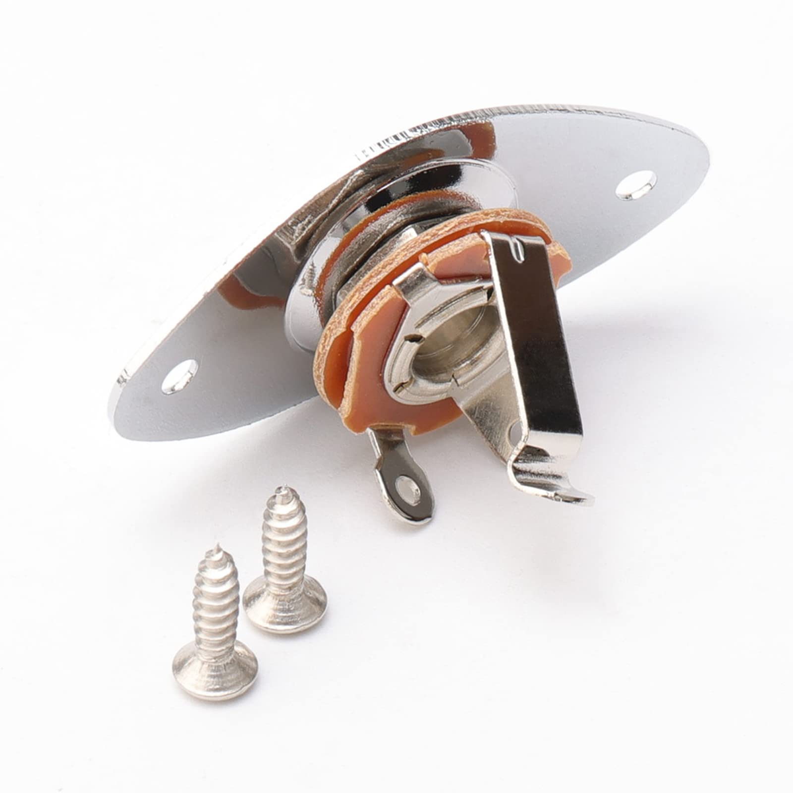 Chrome 1/4Inches (6.35Mm) Guitar Bass Oval Jack Plate Socket Pickup Output Input Indented