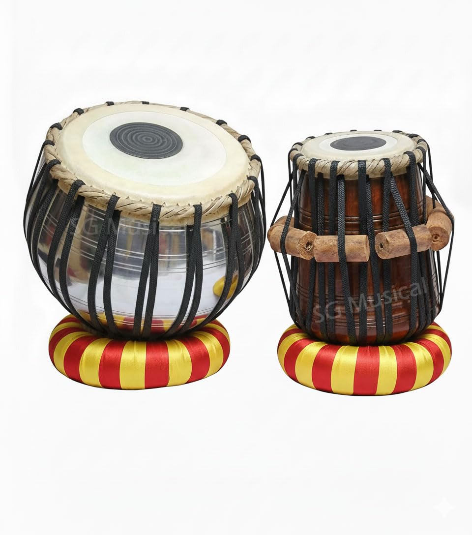 Tabla Set For Beginner With Metal Bayan - Includes Base Rings, Head Covers