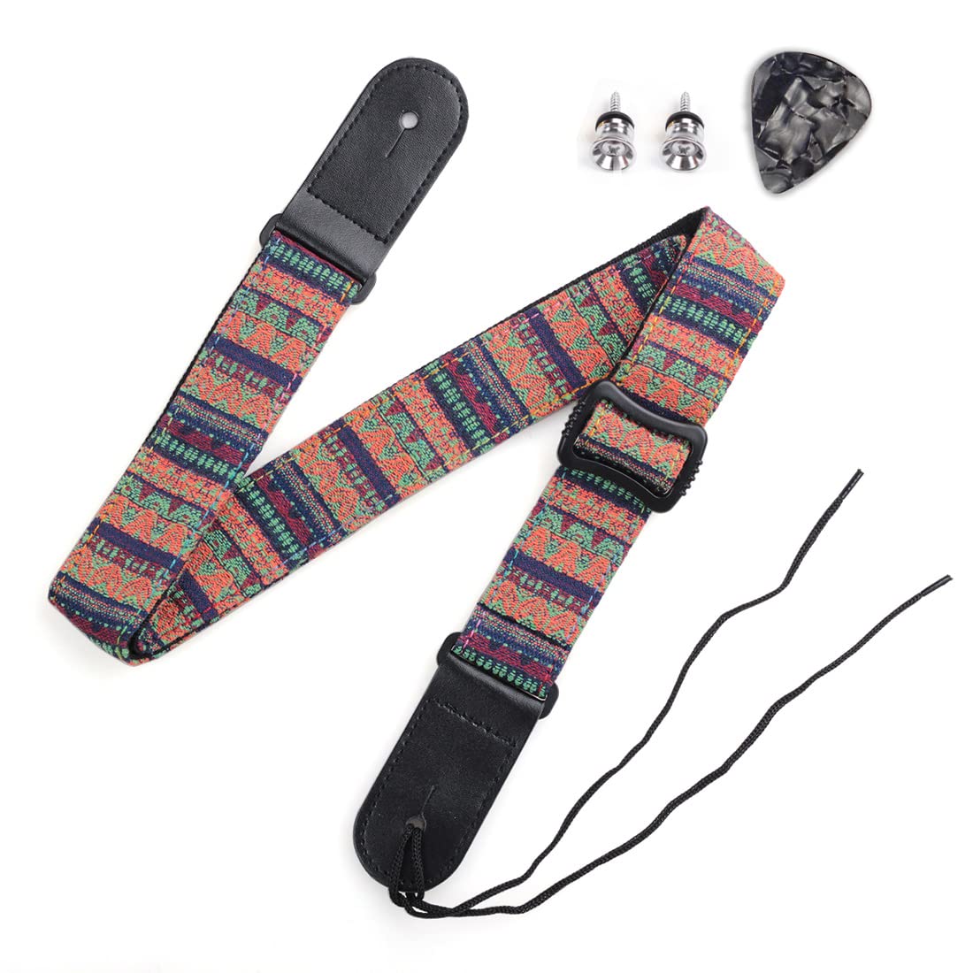 Longteam Simple Linen Leather Ukulele Strap Adjustable Length Durable Uke Straps with Nail, Rope, Picks (Bohemian No.2)