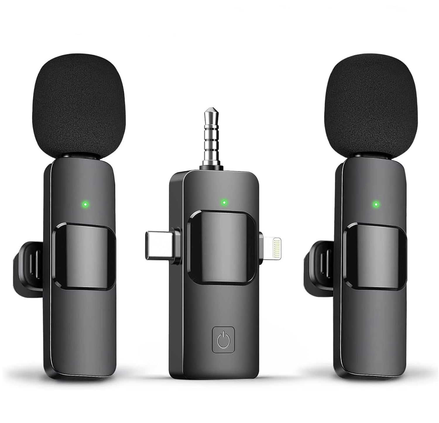 Bassdrops Wireless Microphone For Iphone Ipad Android Camera Pc, Type C Mini Microphone, 3 In 1 Dual Wireless Lavalier Lapel Mic