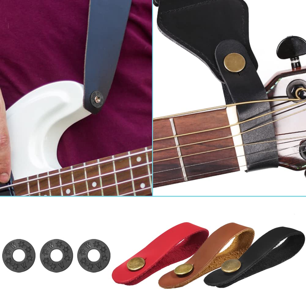 SourceTon 6 Pieces Guitar Strap Button and 3 Pieces Guitar Strap Locks, Leather Guitar Neck Strap Button, Guitar Strap String, G