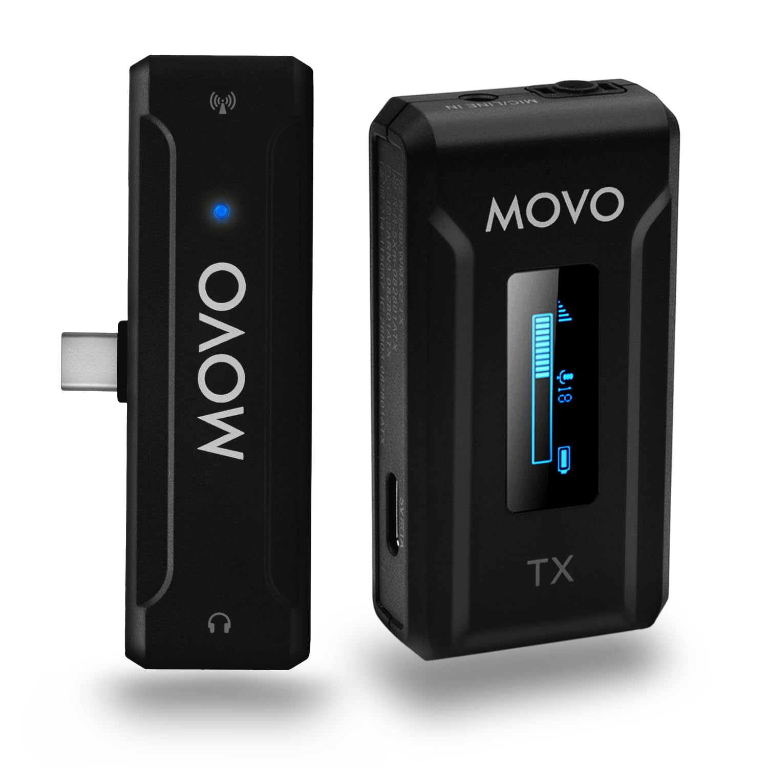 Movo WMX-2-C Wireless Microphone for USB-C Devices - Wireless Lavalier Mic System with Charging Case - Clip-On Lapel Mic for iPh
