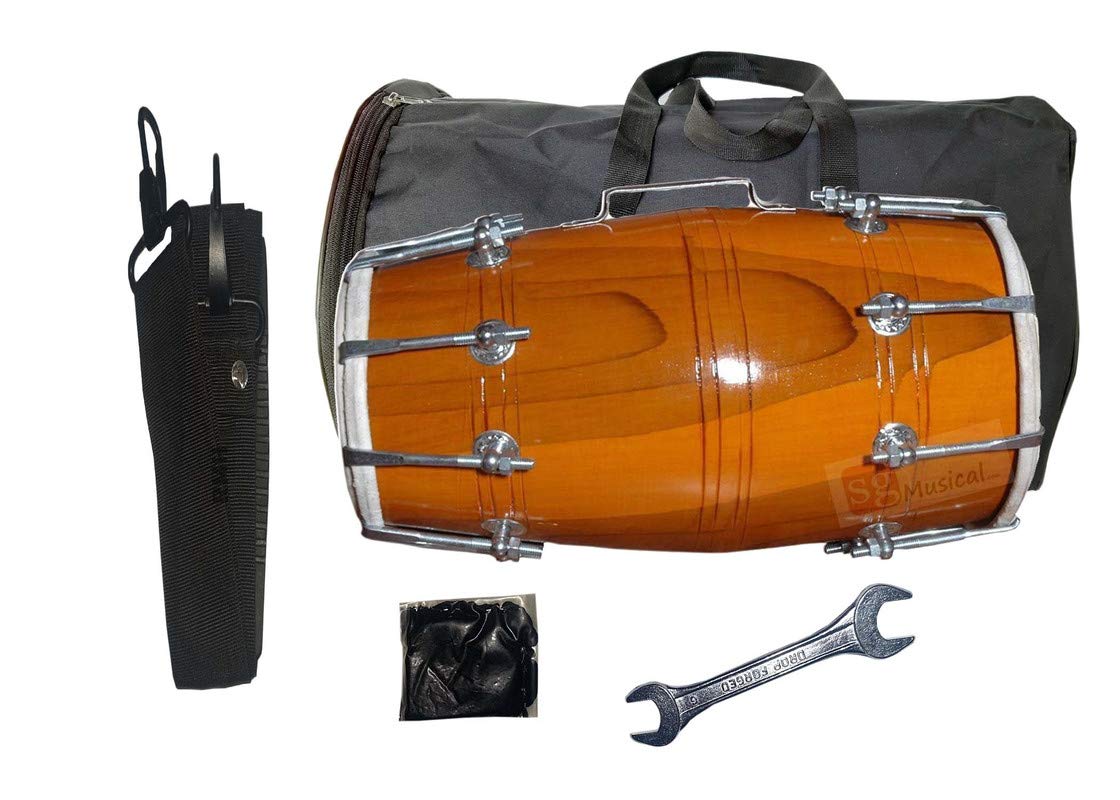Gt Manufacturers Wood Dholak Musical Instrument Drum Nuts N Bolt With Tool Kit (Brown)