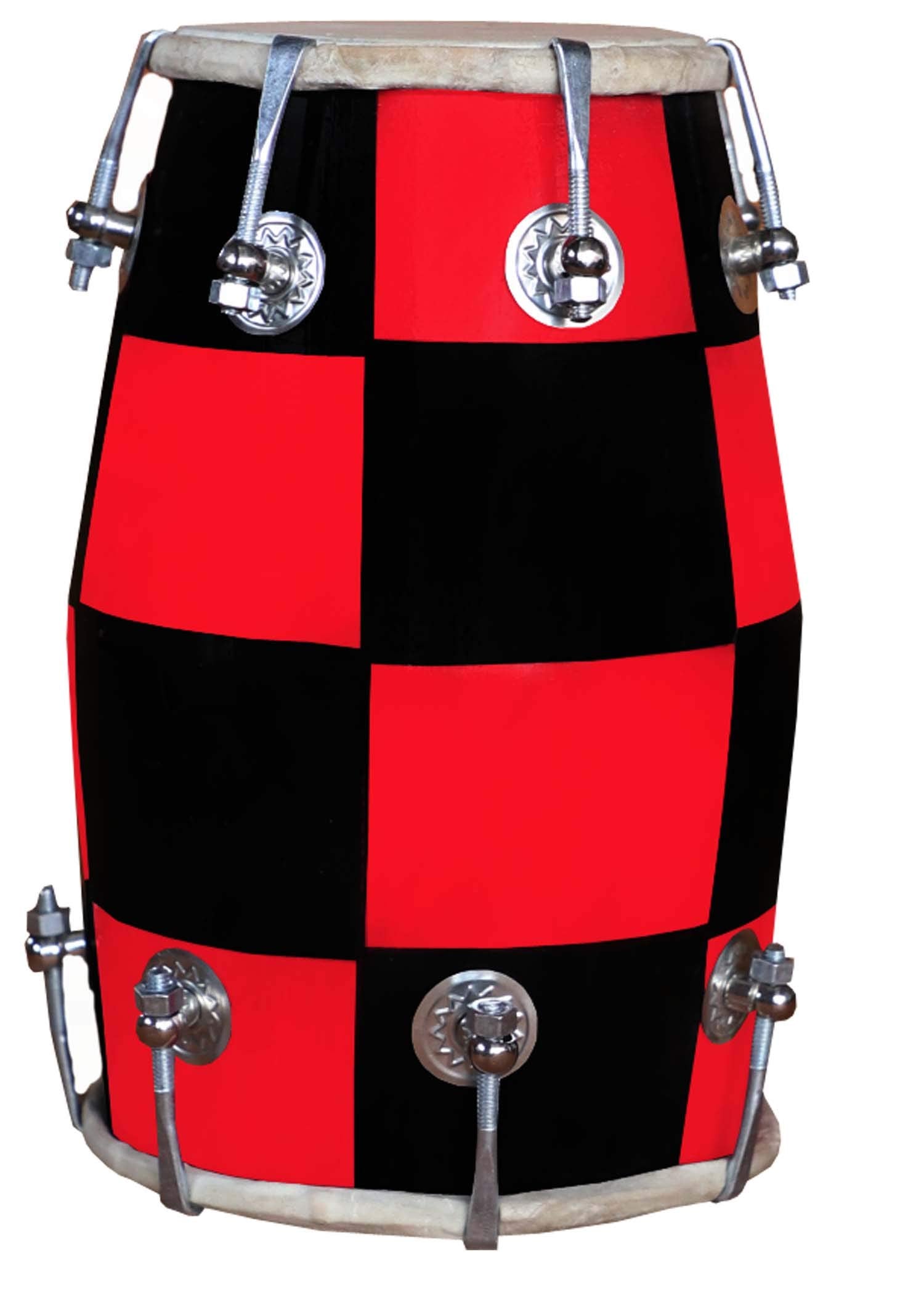 Gt Manufacture Handmade Wooden 14 Baby Dholak Nut & Bold With Beautiful Chack Desine (Red)